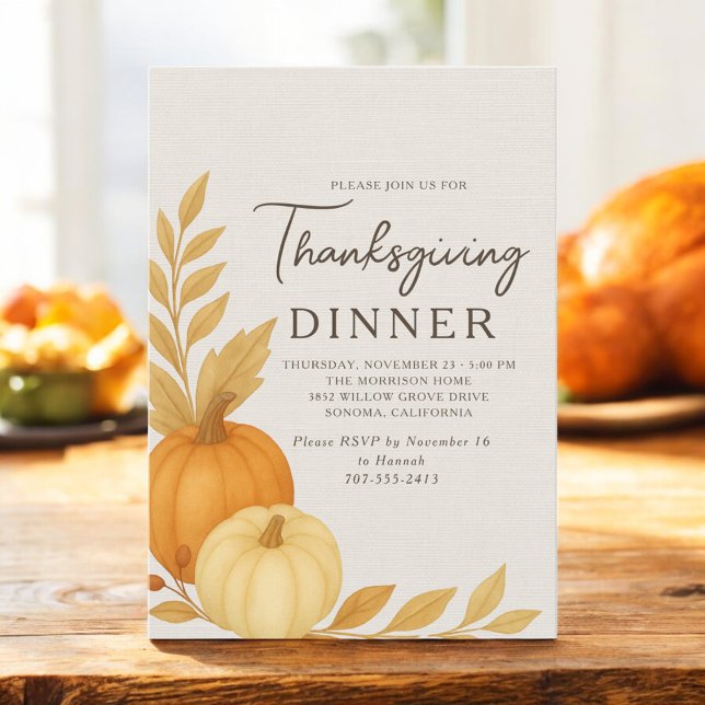 Thanksgiving Dinner Pumpkin Rustic Linen Einladung (Von Creator hochgeladen)