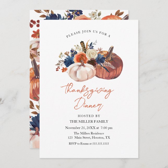 Thanksgiving Dinner Pumpkins Invitation Einladung (Vorne/Hinten)