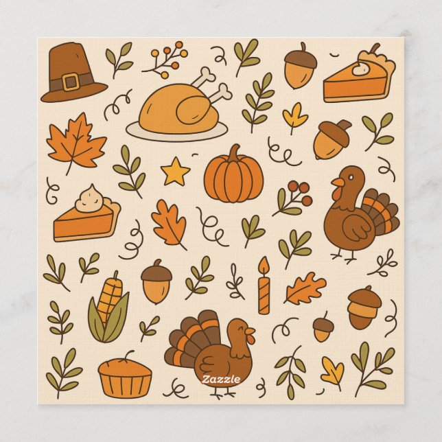 Thanksgiving Doodles Seamless Pattern Einladung (Rückseite)