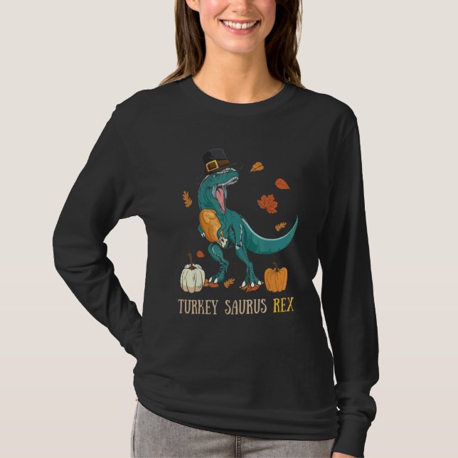 Thanksgiving Family Matching Turkey Saurus Rex Din T-Shirt (Vorderseite)