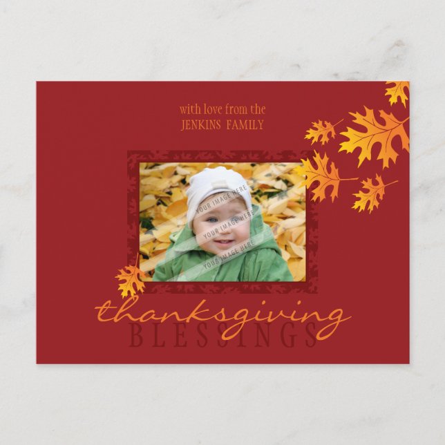 THANKSGIVING FOTO POSTCARD: leaves 1L Feiertagspostkarte (Vorderseite)