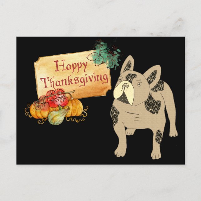 Thanksgiving Französische Bulldogge Postkarte (Vorderseite)