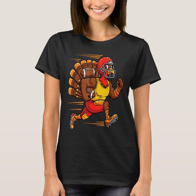 Thanksgiving Funny Turkey Playing Football Men Boy T-Shirt (Vorderseite)