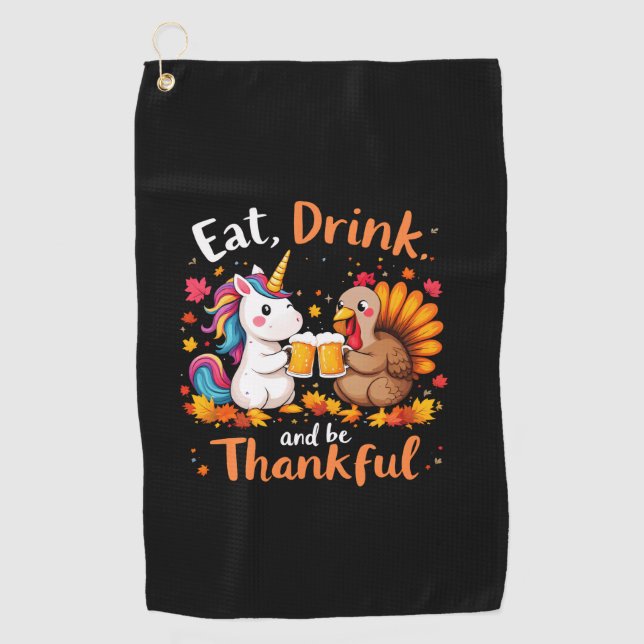 Thanksgiving Funny Unicorn Turkey Day Beer Long Sl Golfhandtuch (Vorderseite)