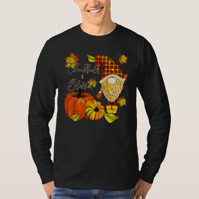 Thanksgiving Gnome Thankful & Blessed T-Shirt (Vorderseite)