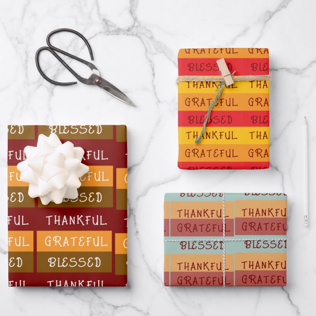  Thanksgiving Grateful Blessed Thankful Geschenkpapier Set (Vorderseite)