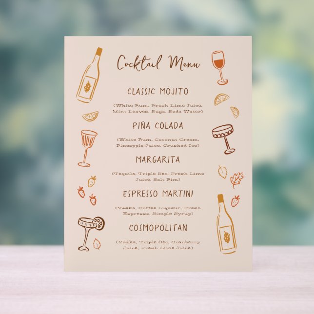 Thanksgiving Hand-Drawn Signature Cocktail Menu Acrylschild (Neutral)