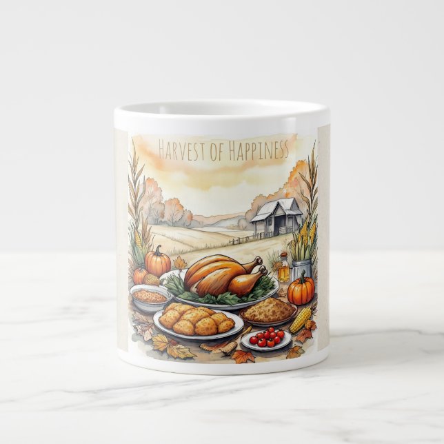 Thanksgiving, Harvest of Happiness Specialty Mug Jumbo-Tasse (Vorderseite)