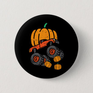 Thanksgiving-Kürbis auf Monster Truck Fall Jungen Button