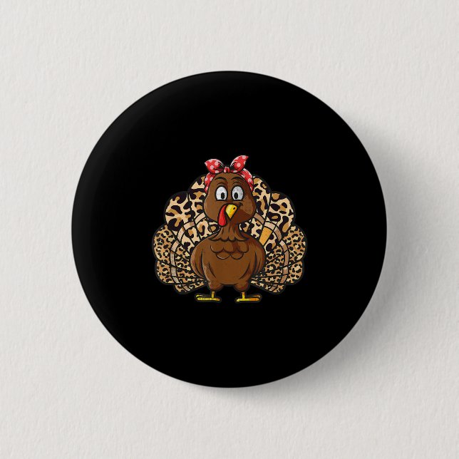 Thanksgiving Leopard Turkey Women Girl Autumn Fall Button (Vorderseite)
