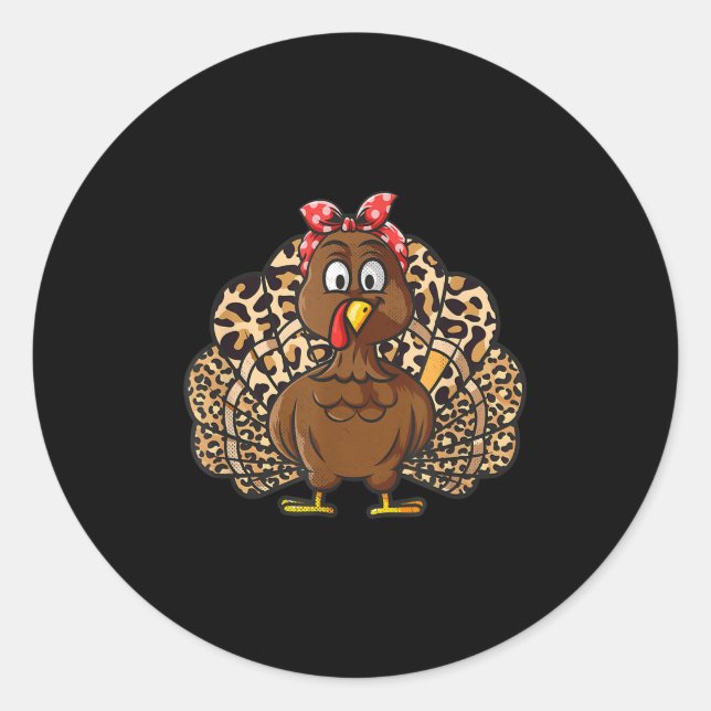 Thanksgiving Leopard Turkey Women Girl Autumn Fall Runder Aufkleber (Vorderseite)