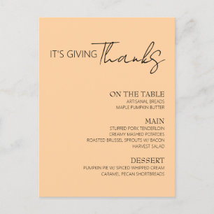 Thanksgiving Menu Einladungspostkarte