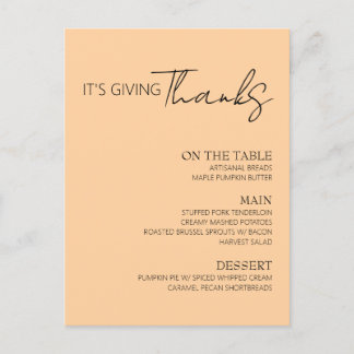 Thanksgiving Menu Einladungspostkarte
