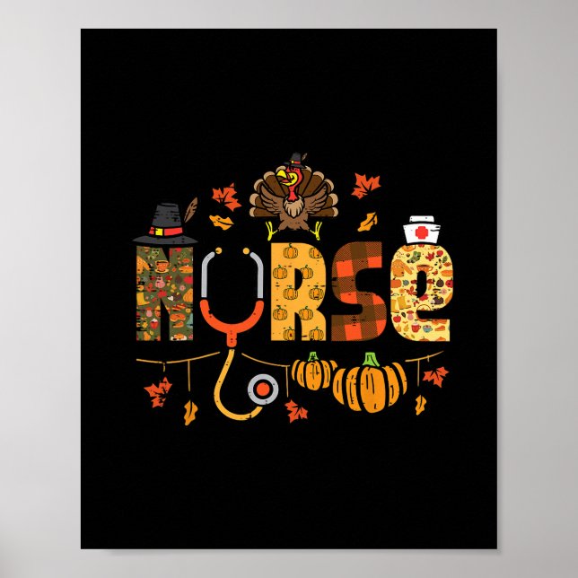 Thanksgiving Nurse Stethoscope Fall Scrub Top Er M Poster (Vorne)