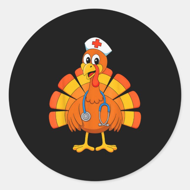 Thanksgiving Nurse Turkey Nurses Scrub Top Nursing Runder Aufkleber (Vorderseite)