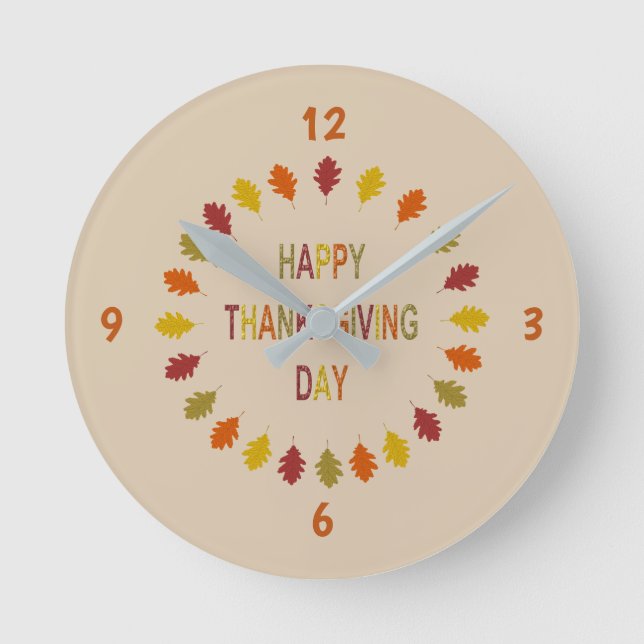 Thanksgiving Oak Leaves Runde Wanduhr (Vorderseite)
