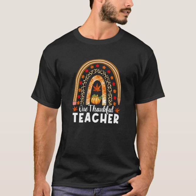 Thanksgiving One Thankful Teacher Rainbow Leopard  T-Shirt (Vorderseite)