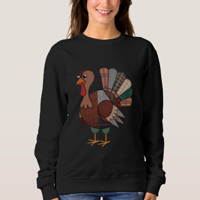 Thanksgiving Patchwork Quilted Truthahn Herbst Sweatshirt (Vorderseite)