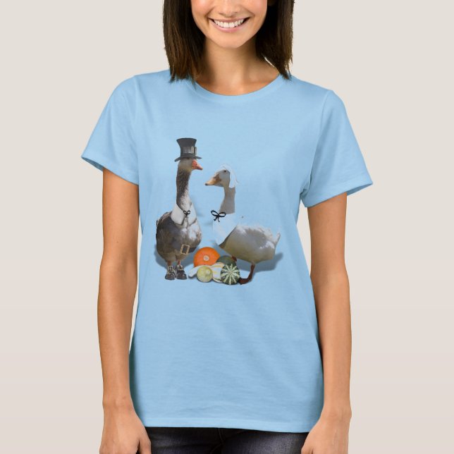 Thanksgiving Pilgrim Duck Couple T-Shirt (Vorderseite)