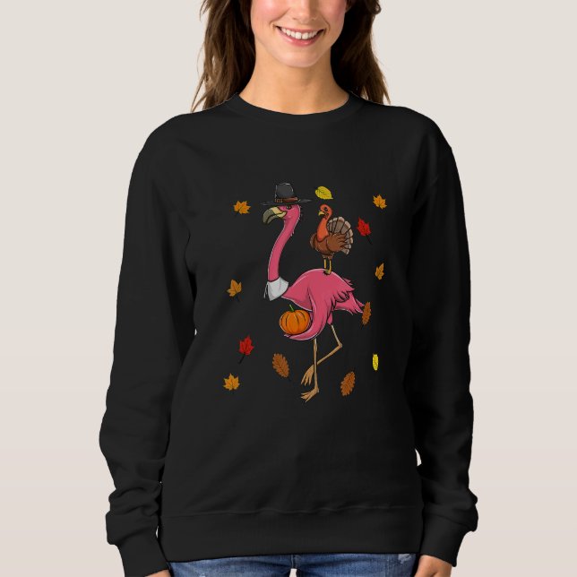 Thanksgiving Pilgrim Flamingo With Turkey Cute Sweatshirt (Vorderseite)