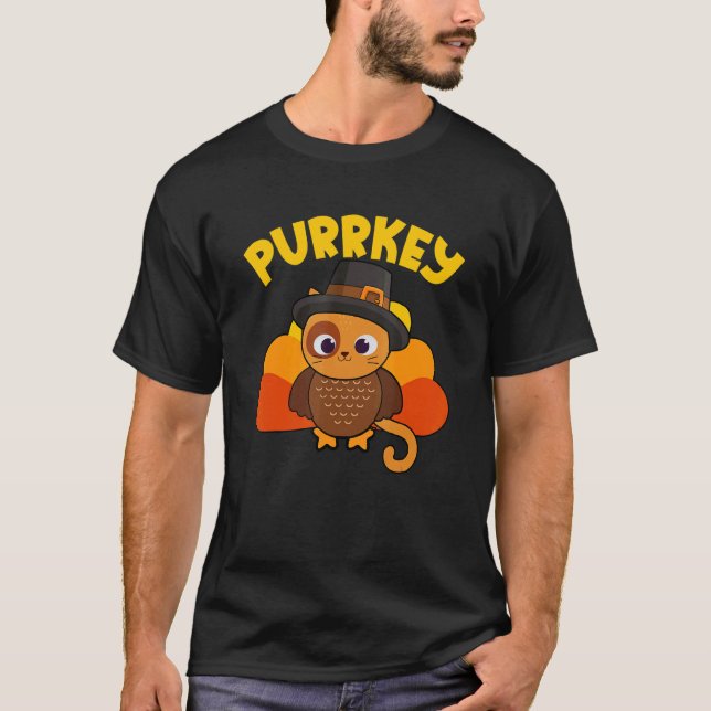 Thanksgiving Purrkey Cat  Retro Women Men Kids T-Shirt (Vorderseite)