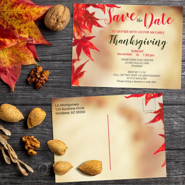 Thanksgiving Red Autumn Leaves Border Template Postkarte (Von Creator hochgeladen)