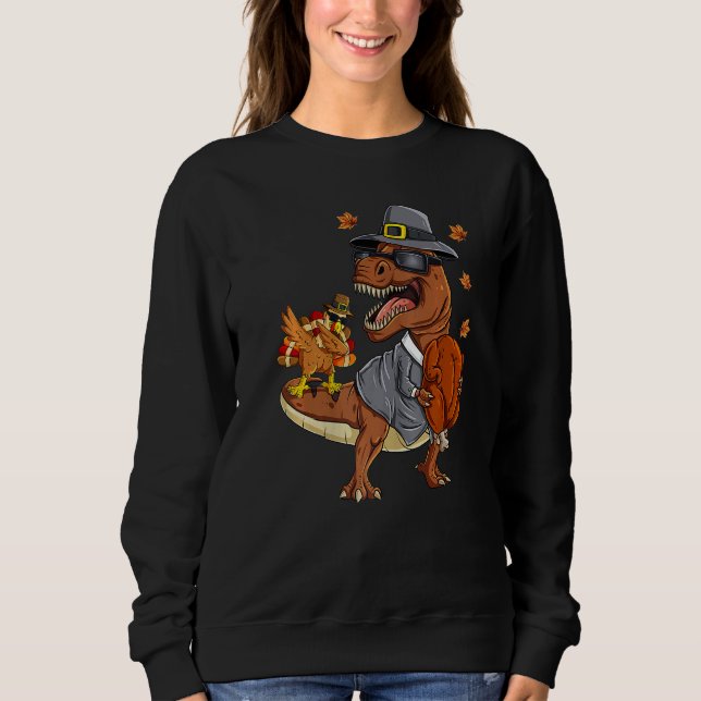 Thanksgiving Rex Dabbing Turkey Pilgrim Boys Kids  Sweatshirt (Vorderseite)