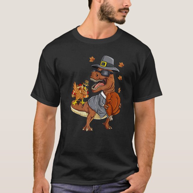 Thanksgiving Rex Dabbing Turkey Pilgrim Boys Kids  T-Shirt (Vorderseite)