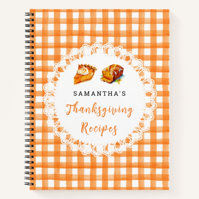 Thanksgiving-Rezepte Orange Gingham Notizbuch (Vorderseite)