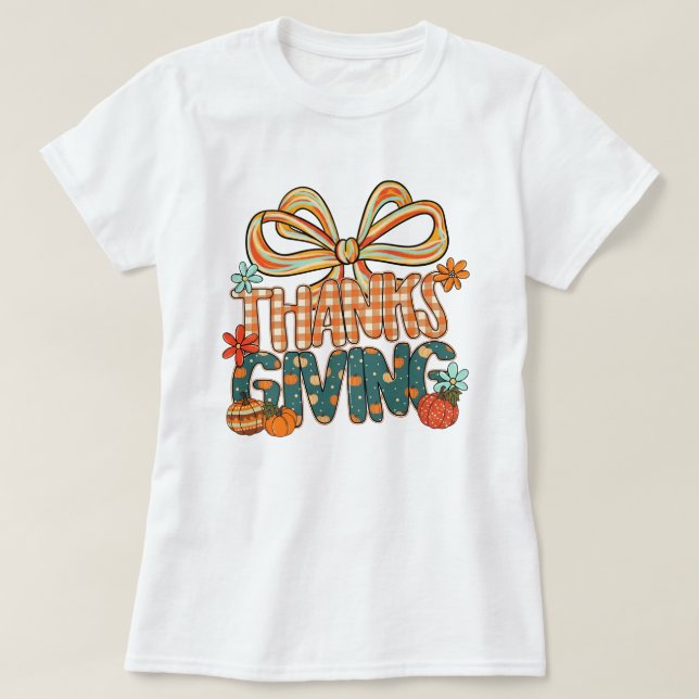 Thanksgiving Shirt – Cute Fall Plaid Design Bow (Design vorne)