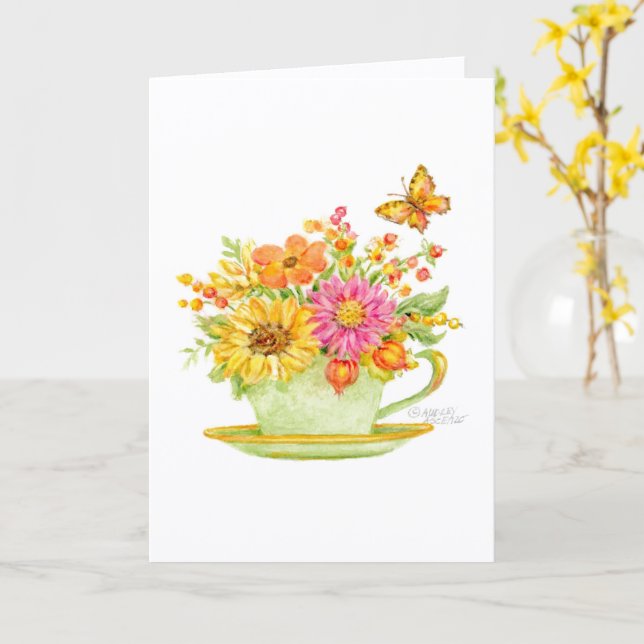 Thanksgiving Teacup Beautiful Day Blessings Card Karte (Gelbe Blume)