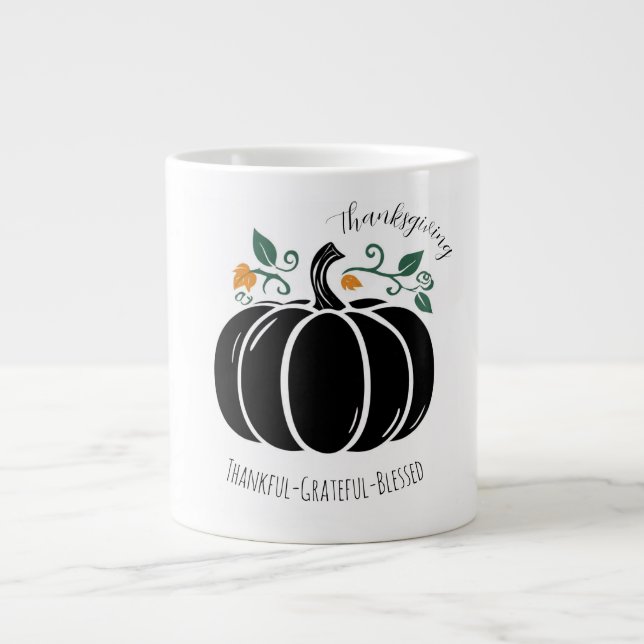 Thanksgiving,Thankful Grateful Blessed Jumbo-Tasse (Vorderseite)