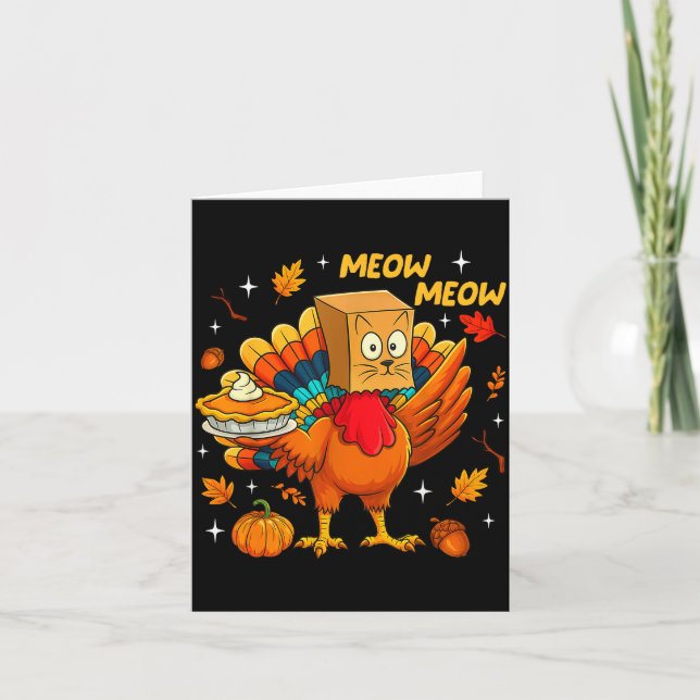 Thanksgiving Turkey Cat Meow Autumn Pumpkin Women  Karte (Vorderseite)