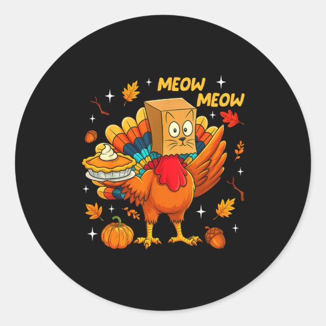Thanksgiving Turkey Cat Meow Autumn Pumpkin Women  Runder Aufkleber (Vorderseite)