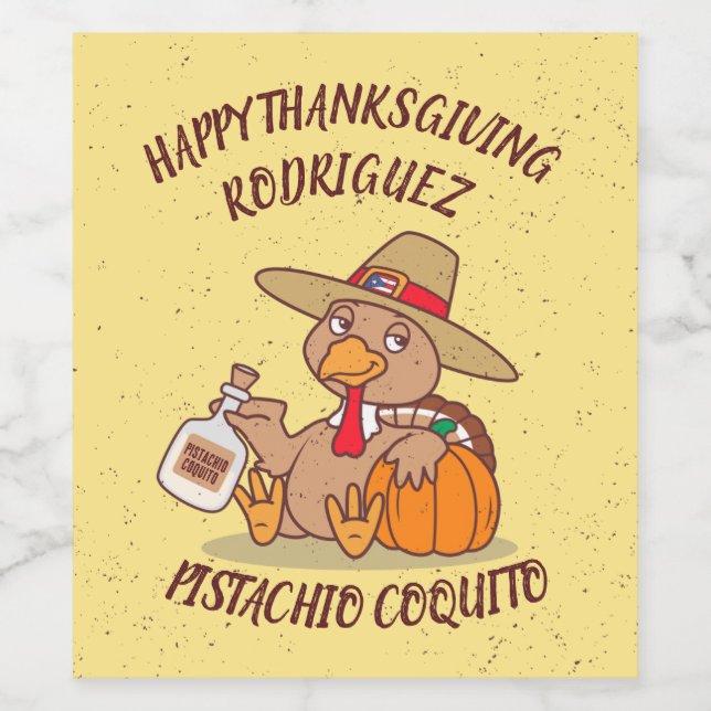 Thanksgiving Turkey Coquito Weinetikett (Einzelnes Label)