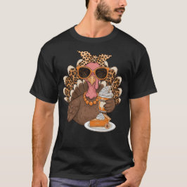 Thanksgiving Turkey Drinking Coffee Leopard   T-Shirt