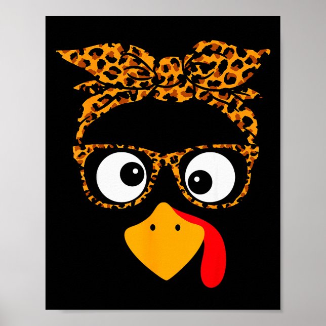 Thanksgiving Turkey Face Leopard Print Gles Autumn Poster (Vorne)