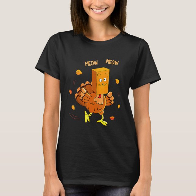 Thanksgiving Turkey Fake Cat Meow  Cat Thanksgivin T-Shirt (Vorderseite)