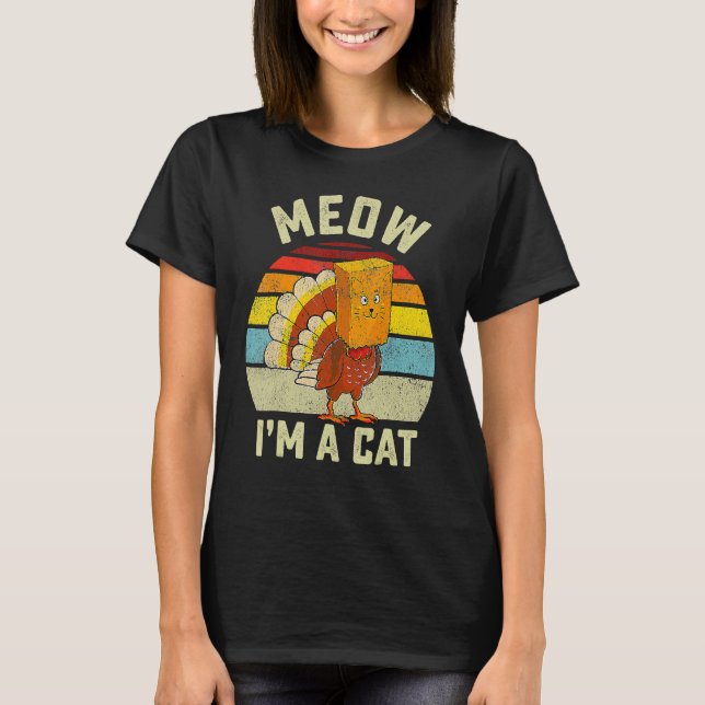 Thanksgiving  Turkey Fake Cat Retro T-Shirt (Vorderseite)