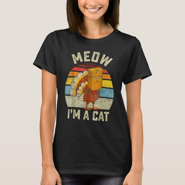 Thanksgiving  Turkey Fake Cat Retro Women Men Kids T-Shirt (Vorderseite)