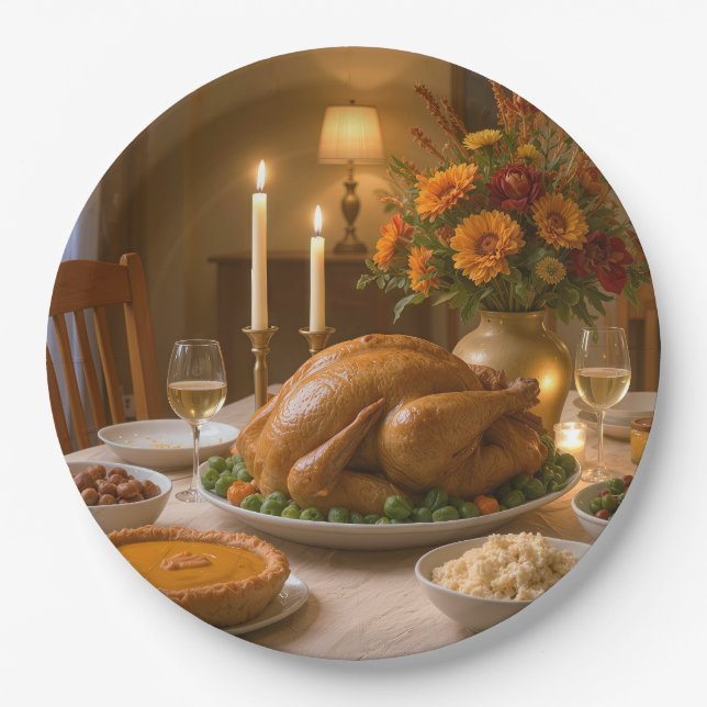 Thanksgiving Turkey Feast With Candles Pappteller (Vorderseite)