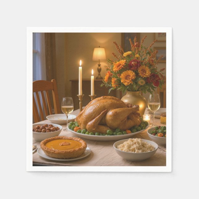 Thanksgiving Turkey Feast With Candles Serviette (Vorderseite)