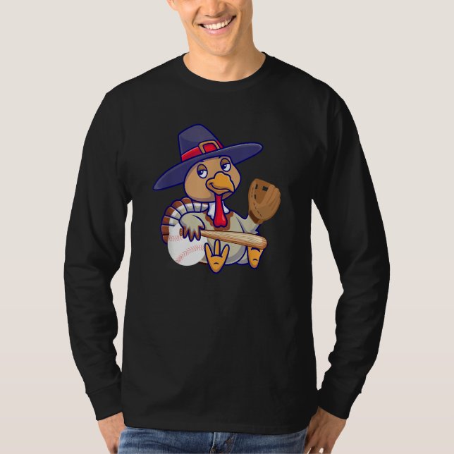 Thanksgiving Turkey Play Baseball Men Kids Boys Ba T-Shirt (Vorderseite)