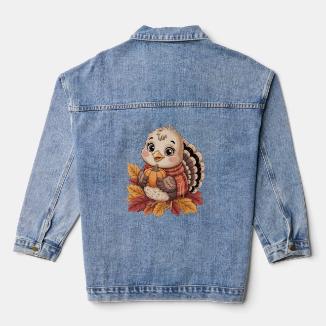 Thanksgiving turkey pumpkin fall leaves jeansjacke (Rückseite)