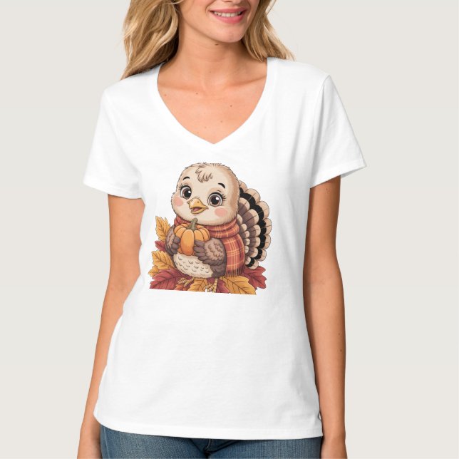 Thanksgiving turkey pumpkin fall leaves T-Shirt (Vorderseite)