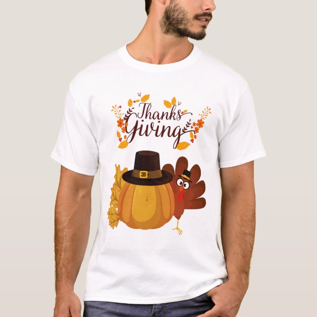 Thanksgiving Turkey & Pumpkin T‑Shirt T-Shirt (Vorderseite)