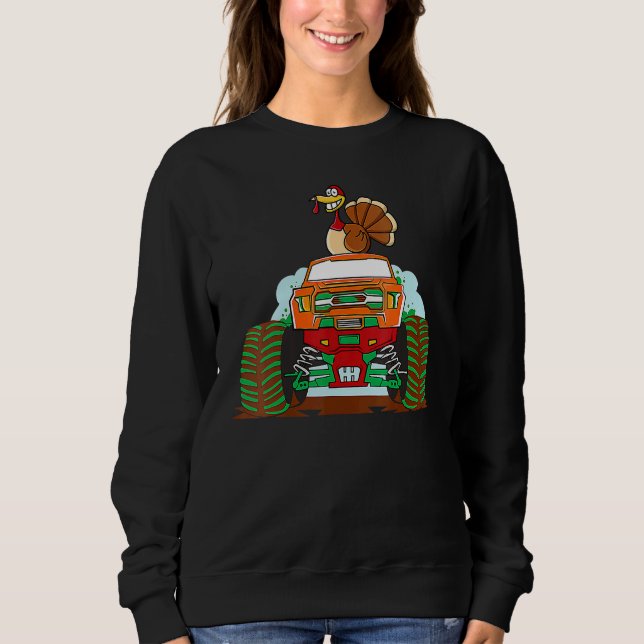 Thanksgiving Turkey Riding Monster Truck Boys Kids Sweatshirt (Vorderseite)