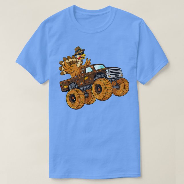 Thanksgiving Turkey Riding Monster Truck Boys Kids T-Shirt (Design vorne)