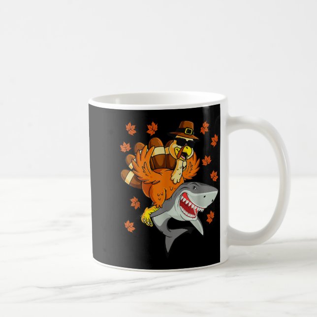 Thanksgiving Turkey Riding Shark Funny Autumn Boys Kaffeetasse (Rechts)