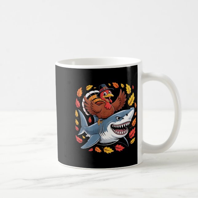 Thanksgiving Turkey Riding Shark Funny Autumn Boys Kaffeetasse (Rechts)